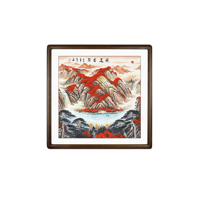 手绘斗方山水画风水招财