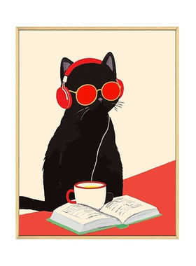 黑猫diy数字油画丙烯画装饰画