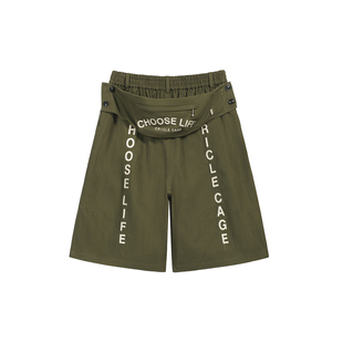 CRICLE CAGE环洞 旅行家纯棉人字纹可拆卸腰包阔腿慵懒七分短裤