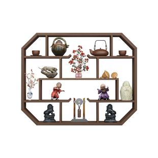 博古架实木中式多宝格子壁挂式茶室墙上置物架茶壶多宝阁收纳摆件