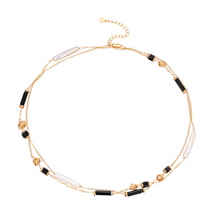 天然淡水巴洛克牙签珍珠项链女双层高级感长款秋冬夸张黑色毛衣链