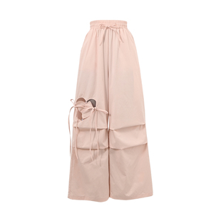 森女部落多巴胺甜美粉色阔腿裤女2026新款夏薄款高腰直筒休闲裤子