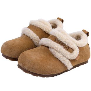 英氏童鞋女童棉鞋儿童皮鞋勃肯鞋子冬季加绒保暖毛毛鞋宝宝二棉鞋