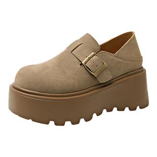 厚底复古勃肯鞋女2026春季新款一脚蹬乐福鞋34码增高两穿博肯单鞋