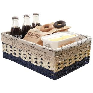 收纳筐藤编收纳篮桌面化妆品茶几收纳盒家用客厅零食编织蓝储物筐