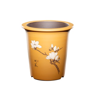 特价促销胡鹏手工泥绘宜兴原矿紫砂泥料粉浆高口圆筒宽口兰花盆