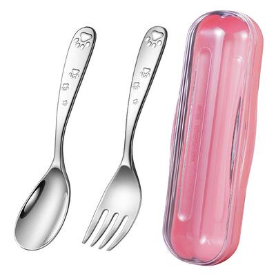 喜诗316L猫爪儿童勺叉宝宝自主进食叉勺学吃训练勺子吃饭儿童餐具