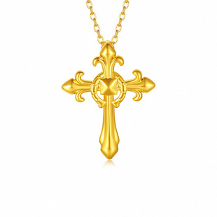 鸢尾花十字架项链 女纯银镀18K黄金色权杖马年锁骨链气质百搭复古