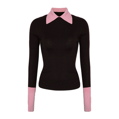 DPLAY翻领毛衣撞色假两件针织衫