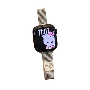 KLKL新款适用苹果s11/42mm可爱KT猫米兰尼斯手表表带夏天透气iwatch10金属钢带磁吸applewatch98舒适运动SE女