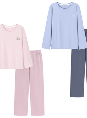 纯棉情侣睡衣女春秋男夏季家居服