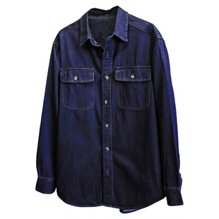 男女同款！纯色口袋宽松显瘦翻领2026春季新款长袖牛仔衬衫Q845