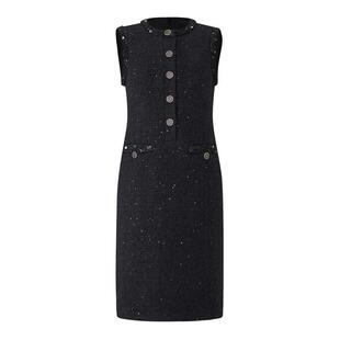 zezi重磅无袖小香连衣裙商务通勤长裙春秋新款女裙时尚优雅裙子