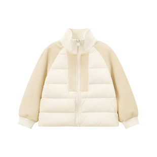 笛莎中大童装女童轻薄短款羽绒服时尚立领针织拼接官方冬秋新外套