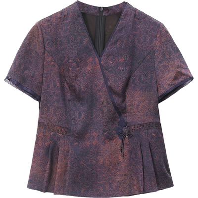 专柜正品花罗香云纱真丝上衣新款