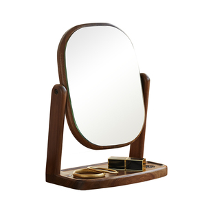 简约桌面化妆镜实木旋转台式小镜子家用卧室梳妆台梳妆镜高清真实
