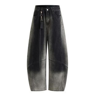 DESIGNSECRETS 25FW渐变弯刀牛仔裤男慵懒风设计感宽松阔腿长裤潮