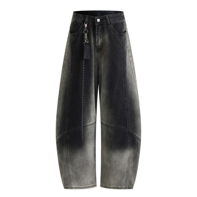 DESIGNSECRETS 25FW渐变弯刀牛仔裤男慵懒风设计感宽松阔腿长裤潮