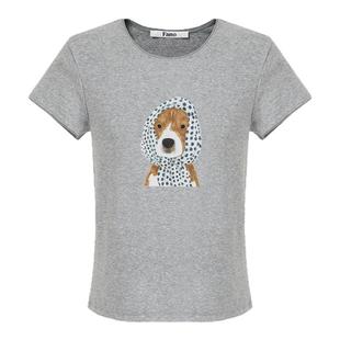 范洛Fano 夏季俏皮感波点围巾小狗印花花边短袖t恤女2026新款上衣