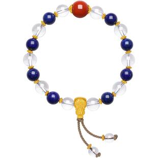 周六福黄金3D硬金水晶手串女款定价藏金文玩青霜手链半宝新年礼物