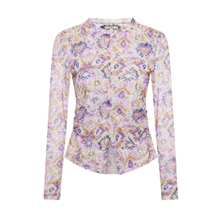 GEGINA吉吉娜夏季新品V领修身印花T恤显瘦花卉时髦短款长袖上衣女