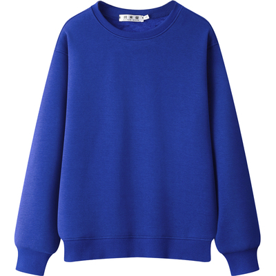 秋冬正肩卫衣女圆领2025新款爆款无帽加绒加厚大码春宝蓝显瘦长袖