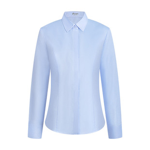 【免烫】乔治白春秋长袖女衬衫商务纯棉蓝衬衣职业修身上衣防走光