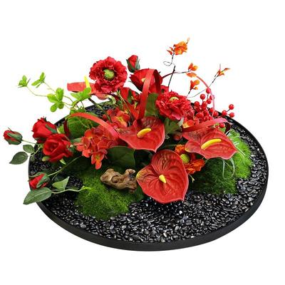 酒店岩板餐桌中间摆花仿真假花