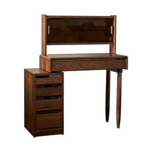 黑胡桃木全实木小型化妆桌梳妆台收纳柜一体卧室现代简约2025新款