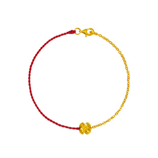 老克勒黄金双面花红绳金链手链足金999配饰DIY手串生日礼物送礼女