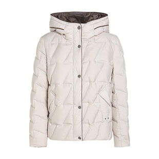 JESSIE几何绗线连帽羽绒服女士90鸭绒保暖短款外套2025年冬季新款