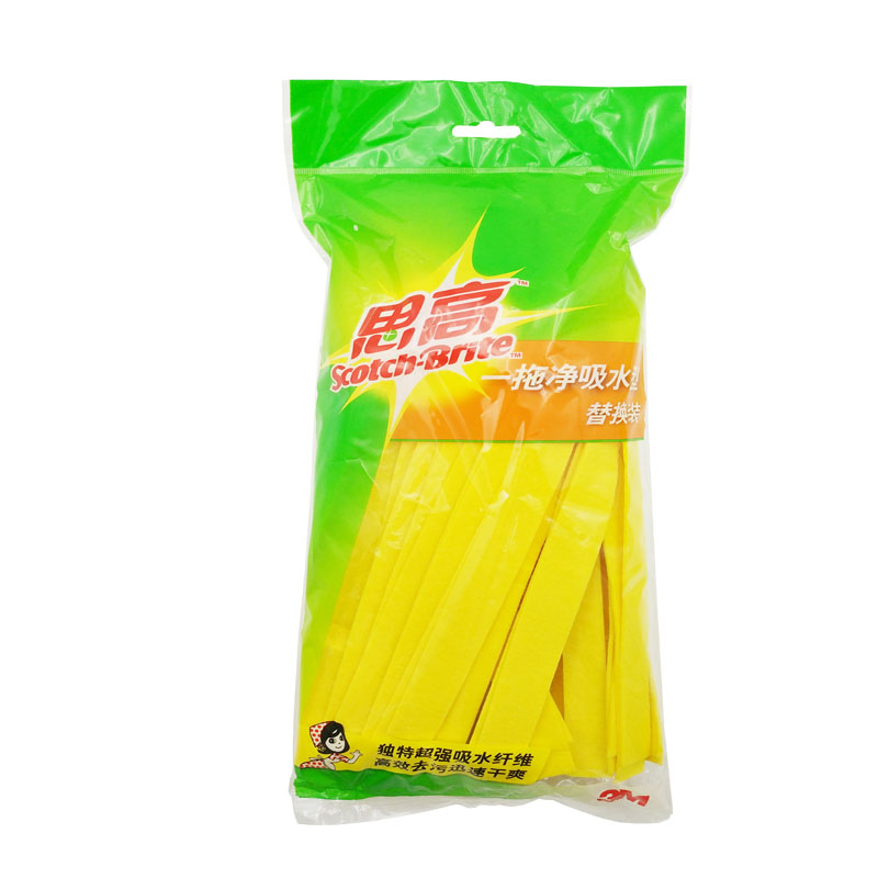 3M思高抗菌新一拖净吸水型拖把替换装 无纺布 黄色拖把头 墩布头