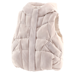 迪士尼女童羽绒马甲冬装2025新款儿童连帽休闲外搭青少年保暖童装