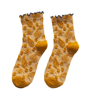 袜子女花边中筒日系民族风可爱松口复古月子长筒木耳边春秋堆堆袜