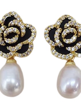 微镶滴油天然淡水黑色山茶花吊坠