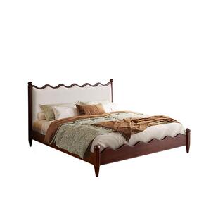 大司马法式复古床小户型主卧1米8排骨床架双人床白蜡木实木软包床