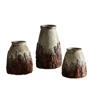 侘寂风花瓶做旧手工复古花瓶仿陶北欧风创意手绘客厅干花花器禅意