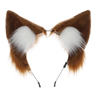 手作漫展日系Lolita兽耳仿真头饰cosplay毛绒直立白狐狸耳朵发箍