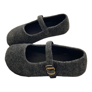 毛呢灰~温柔珍妮!冬季保暖玛丽珍单鞋女复古INS外穿毛毛棉单鞋潮