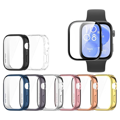 适用华为fit3保护壳watchfit3保护套智能运动手表壳膜一体全包高清FIT三代钢化膜男女生配件全包电镀硅胶软壳