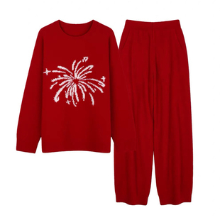 红色家居服半边绒套装情侣男女冬睡衣加绒儿童亲子睡衣套装本命年