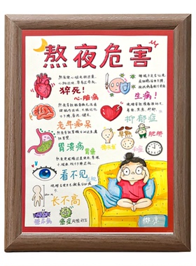 熬夜危害睡眠警示木质相框摆件