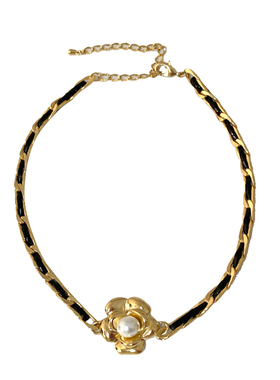 XMR欧美金属皮质锁链珍珠项链女