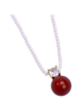 女高级珍珠红玛瑙祖母绿锆石项链