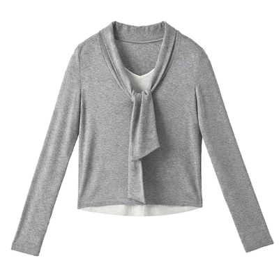 LIMONN绝美天丝羊毛假两件飘长袖针织上衣女气质打底内搭2026春