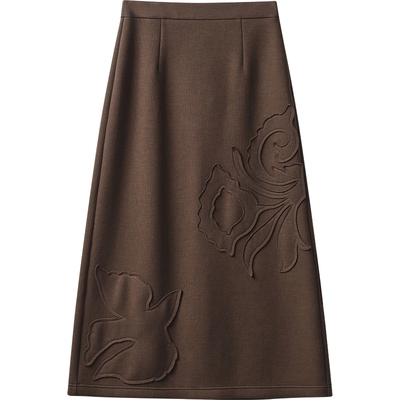 【播奥莱】播商场同款新中式国风半裙女秋新开叉直筒裙BDR3BD1839