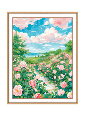 芊虹秀现代客厅海边玫瑰十字绣