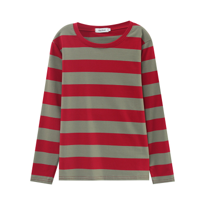 纯棉长袖t恤女新款秋季上衣中年宽松大码显瘦条纹女装打底衫内搭