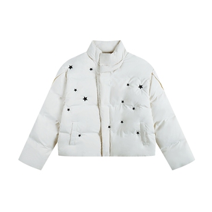 ATRY立领羽绒服冬季潮牌简约80白鸭绒防寒情侣星星刺绣外套男女