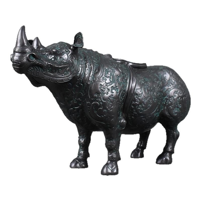 高档青铜器犀牛樽摆件仿古酒尊